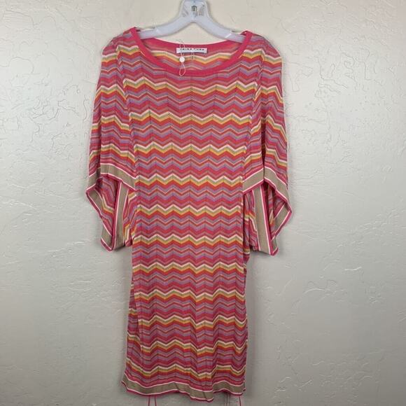 Trina Turk Knit Dress Size Small Pink Yellow Purple Lined Kimono Sleeve Beachy